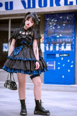 Black/Blue Sleeveless Multi-layer Ruffle Bowknot Gothic Lolita Jsk Dress -LolitaInside 8e99e7e6f53518096f7f148765f29a1c