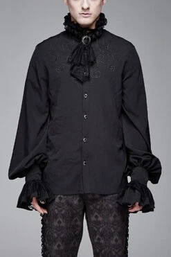 Black Chiffon Embroidered Long Sleeves Mens Gothic Blouse