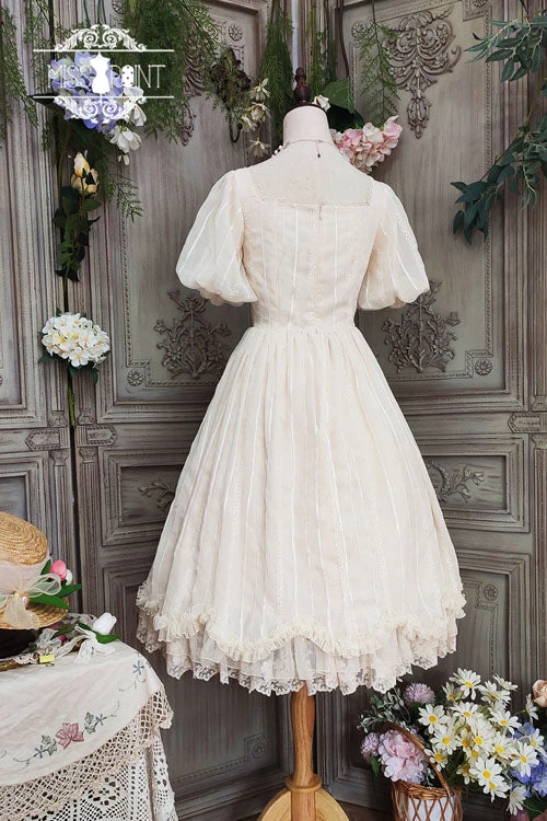 Ivory Elegant Vintage Square Collar Short Sleeves Multi-Layer Ruffled Classic Lolita OP Dress 7 Ivory Elegant Vintage Square Collar Short Sleeves Multi-Layer Ruffled Classic Lolita OP Dress - Image 5