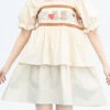 Beige Vintage Square Collar Ruffled Short Sleeves Cartoon Bear Print High Waisted Sweet Lolita Dress