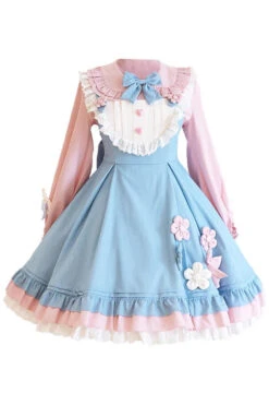 Blue/Pink Plum Blossom Snow Rabbit Ruffle Bowknot Sweet Lolita Dress -LolitaInside 8fe7070975b9289f6288c9f913a3b98d