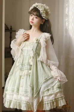 Green Doll Window Ruffle Sweet Lolita Jsk Tiered Dress -LolitaInside 9008a47f7baa9339bc83006a0ce0945f