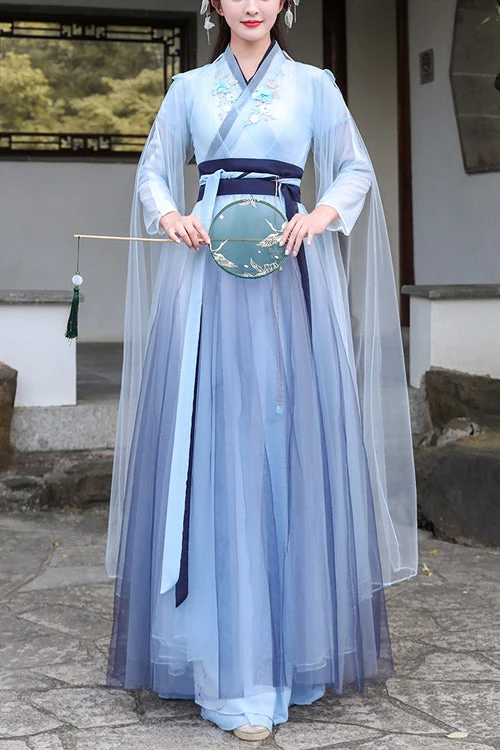 Blue Glazed Chest Embroidered Sweet Hanfu Dress 3 Blue Glazed Chest Embroidered Sweet Hanfu Dress