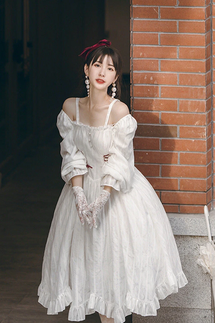 White Roman Covenant Boat Neck Long Sleeves Ruffle Classic Lolita Dress 15 White Roman Covenant Boat Neck Long Sleeves Ruffle Classic Lolita Dress - Image 13