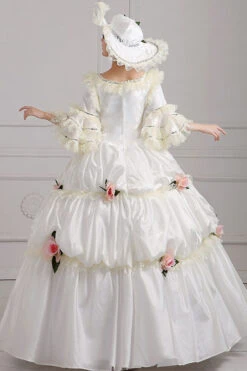 White Court Style High Waisted Flowers Victorian Lolita Prom Dress -LolitaInside 9216e6994dc59b1b622918458f481a12