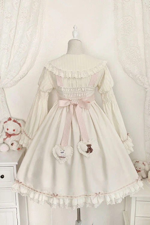 Ivory Sheep & Bear Print Alice Girl Bowknot Ruffled Sweet Lolita JSK Dress 5 Ivory Sheep & Bear Print Alice Girl Bowknot Ruffled Sweet Lolita JSK Dress - Image 3
