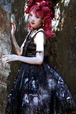 Dark Blue Vampire Diaries Theme Bowknot Ruffled Gothic Lolita JSK Dress Full Set -LolitaInside 925cbfe98d589a785c6ea4613233b352