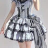 Black/Blue Medea Kiss Short Sleeves Gothic Lolita Op Tiered Dress -LolitaInside 927132d8777f72a717e7eefa3c6da2ee