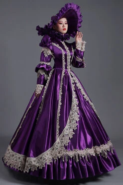 Purple Long Sleeves High Collar High Waisted Cardigan Ruffled Victorian Lolita Prom Dress -LolitaInside 92bc42975a45d221b608977f199d5096