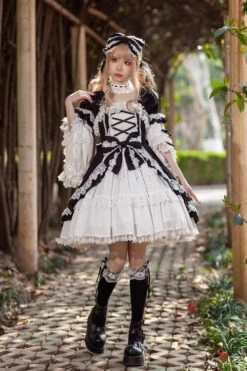 White/Black Short Sleeves Cardigan Bowknot Doll Sweet Lolita Dress -LolitaInside 93261dd4f7833b39380f21a0dc6dc2c7