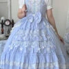 Blue Headbow Lace Ruffled Hanayome Sweet Lolita JSK Tiered Dress