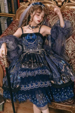 Blue Skull Print Hanayome Bowknot Pearl Chain Multi-Layer Ruffled Gothic Lolita JSK Tiered Dress -LolitaInside 936234390578240249479df6a3b8c8b5 11b17b4d 47a5 4fc2 b117 4a2cf00d13c6