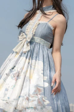 Blue Chinese Mythology Print High Waist Lace Trim Sweet Lolita JSK Dress -LolitaInside 93b9e2a1b889caffcc38c9943e03847e