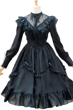 Black Hollow V Neck Long Sleeves Bowknot Hanayome Ruffled Gothic Lolita Dress -LolitaInside 93bd45ebe84a88c43a4597f65db381bc