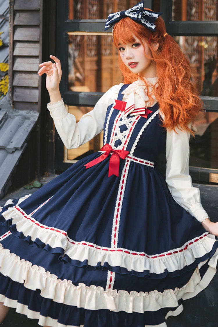 Court Style High Waisted Bowknot Ruffled Multi-Layer Classic Lolita Jsk Dress 8 Court Style High Waisted Bowknot Ruffled Multi-Layer Classic Lolita Jsk Dress - Image 6