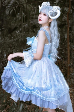 Blue Ruffled Stitching Seam 3D Print Sweet Lolita JSK Dress -LolitaInside 94a5329e9bb93a084843f6cc2b10fd20