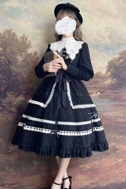Black Cross Dark Church Elegant Lace Long Sleeves Ruffled Classic Lolita OP Dress -LolitaInside 94b986bd4c8f6d5065d5b609d0090834
