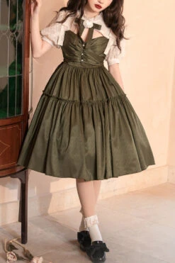 Dark Green Noble Retro Elegant Country Poetry Classic Lolita Dress