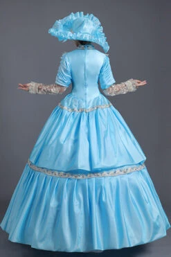 Blue High Waisted Lace Stitching Hollow Embroidery Floral Print Victorian Lolita Prom Dress -LolitaInside 955945a3a0d941fd5dfd3e9b03e275cd