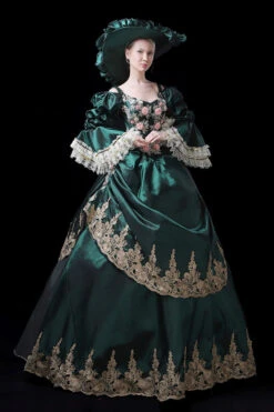 Trumpet Sleeves High Waisted Three Dimensional Flower Embroidery Print Victorian Lolita Prom Dress -LolitaInside 95611f7521fa53ae723f314bf027e509