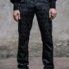 Black Side Discoid Flowers Back Waist Lace Up Gothic Jacquard Mens Pants