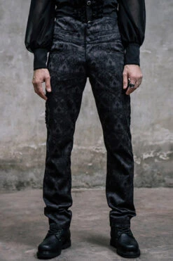 Black Side Discoid Flowers Back Waist Lace Up Gothic Jacquard Mens Pants