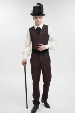 Red Retro Micro-Elastic Thick Stripe Stitching Three-Dimensional Texture Detachable Men's Punk Swallowtail Vest -LolitaInside 95b043ea6455c57fb0c579f9b5b1e609