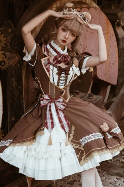 White/Brown Bear Detective Short Sleeves Ruffle Cardigan Bowknot Gothic Punk Lolita Dress -LolitaInside 95def44c63315c33da548ab49523be02