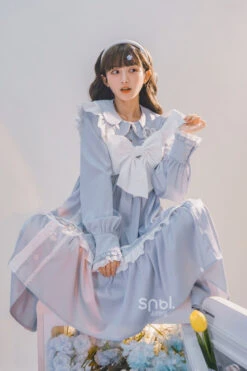 Blue Doll Collar Single Breasted Princess Sleeves High Waist Magic Playing Cards Sweet Lolita OP Dress -LolitaInside 95ff0900da807b74282c468eb9756f9d