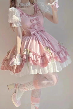 White/Pink Ruffle Bowknot Princess Sweet Lolita JSK Dress -LolitaInside 9655d60bf3d17401bfad99b51370546a