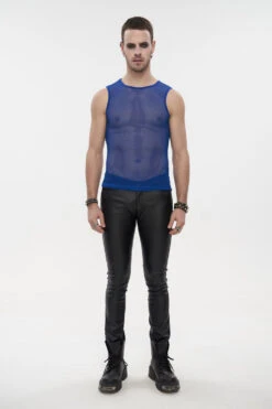 Blue Elasticity Perspective Rhombus Net Yarn Sleeveless Men's Gothic T-Shirt -LolitaInside 96793c07c0c92ab46ec5d77041b72c5d