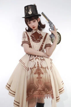 Brown Short Sleeves Libra Print Punk Vintage Lolita Dress -LolitaInside 9684edfd527b2648b1e42695113bd9d9