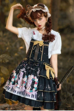 Black Multi-Layer Ruffled Note Bear Print Sweet Lolita JSK Dress -LolitaInside 968a648747bc4e73be23ee1f10b4f2b1