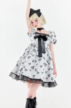 White Square Neckline Butterfly Print Short Sleeves Fungus Ruffled Sweet Lolita OP Dress -LolitaInside 968da6a854ab36e4444fedae5e083adb