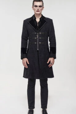 Black Gothic Vintage Button Decoration Removable Fur Collar Men's Coat -LolitaInside 968f074a43814981dc17d8d80a4bb9e3