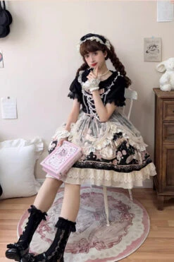 Black Sleeveless Rose Prologue Print Ruffle Bowknot Sweet Elegant Princess Lolita Jsk Dress -LolitaInside 97837ef8d0f3f8035956310f519e5cf8