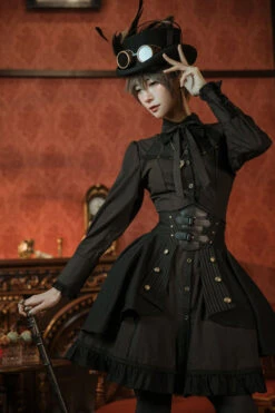 Black/Brown Single Breasted Long Sleeves Ruffled Striped Print Ouji Lolita Dress -LolitaInside 978e1a83939e26ea769cbe45975732b2 fcb880c7 926c 406c be41 fb740111b70f