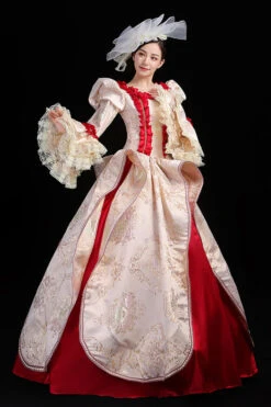 Wine/Golden Stitching Court Style High Waisted Trumpet Sleeves Embroidery Floral Print Victorian Lolita Prom Dress -LolitaInside 97b8350630862891aa2fa0885e768a37