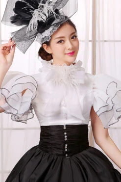 White/Black Stitching Short Sleeves High Waisted Back Zipper Bowknot Victorian Lolita Prom Dress -LolitaInside 97ed9caac5ac3eb923043993145d2cca