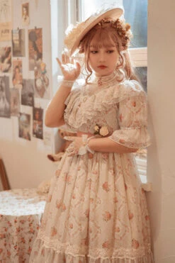 Elegant Vintage Rose Flowers Print Multi-Layer Embroidery Ruffled Sweet Lolita OP Dress -LolitaInside 983449186f65d00721e23ea233eda75a