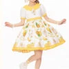 White/Yellow Sweet Duck Print Bowknot Puff Short Sleeves Lolita OP Dress -LolitaInside 98bb585f6540b49f6213e0e88928e554