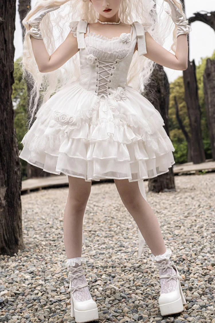 White Rose Multi-layer Gothic Lolita Jsk Dress 3 White Rose Multi-layer Gothic Lolita Jsk Dress