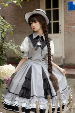 Gray Steel Rose Ruffle Bowknot Vintage Elegant Princess Lolita Dress -LolitaInside 98e7303a7ee21a72fff14edc9ccb70fe