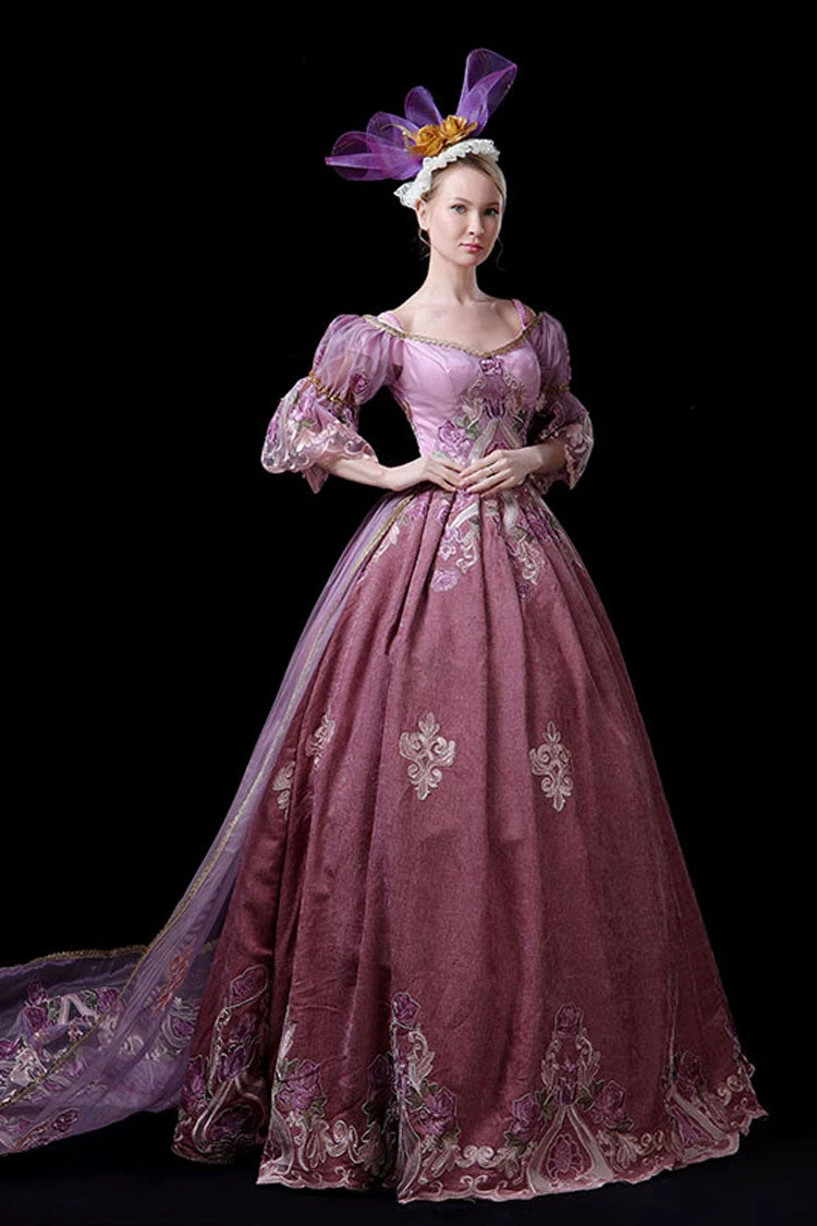 Half Sleeves High Waisted Hollow Embroidery Print Victorian Lolita Prom Dress 5 Half Sleeves High Waisted Hollow Embroidery Print Victorian Lolita Prom Dress - Image 3