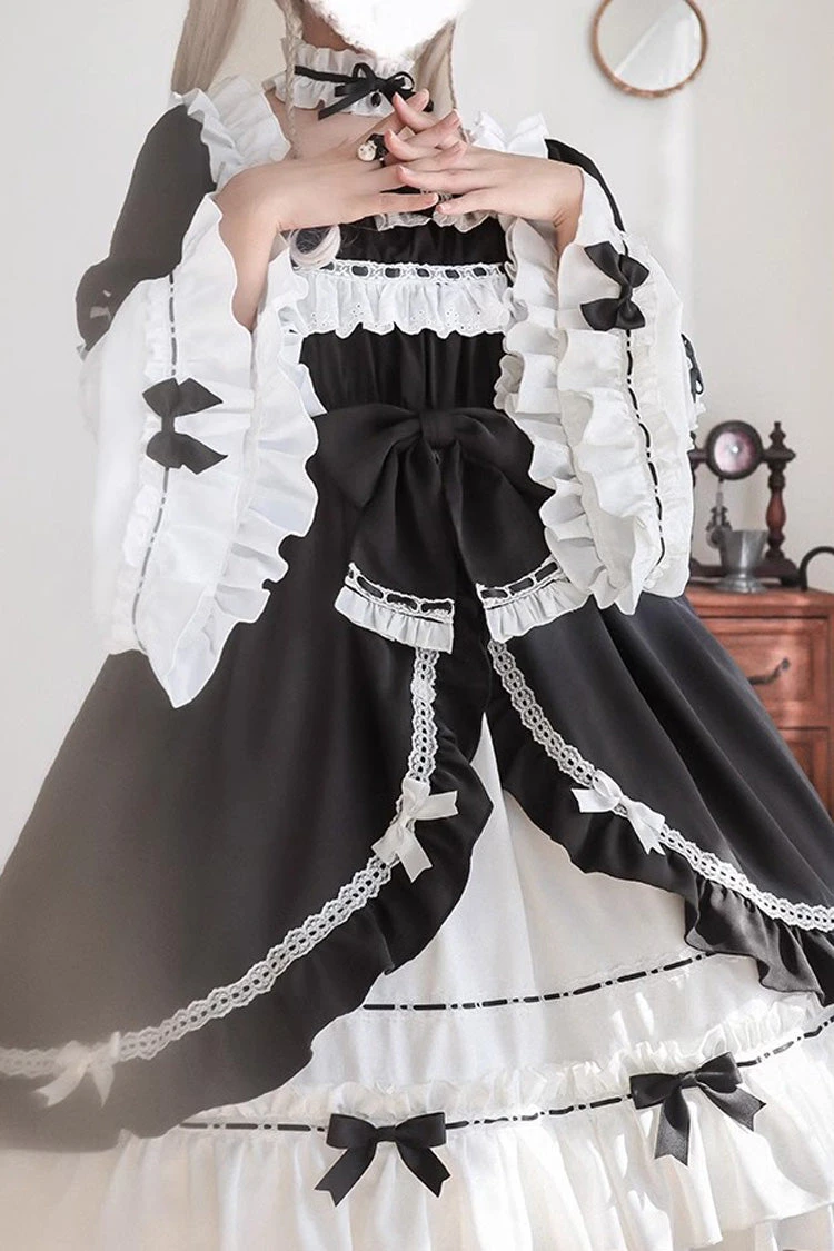 White/Black Long Sleeves Cardigan Bowknot Maid Gothic Lolita Dress 8 White/Black Long Sleeves Cardigan Bowknot Maid Gothic Lolita Dress - Image 6
