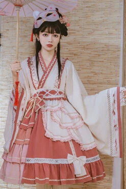 Beige/Pink Wide Sleeved Multi-Layered Ruffle Sweet Lolita OP Dress -LolitaInside 99e349f54dd810e4f52194fceba61ac6