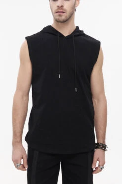 Black Knit Irregular Simple Versatile Sleeveless Hooded Men's Punk Tank Top