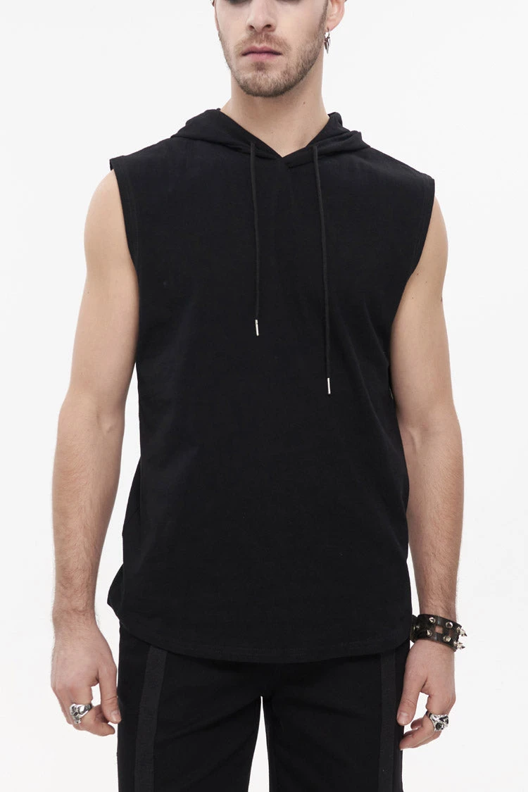 Black Knit Irregular Simple Versatile Sleeveless Hooded Men's Punk Tank Top 3 Black Knit Irregular Simple Versatile Sleeveless Hooded Men's Punk Tank Top