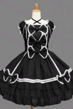 Black Lace Ruffled Bowknot Sleeveless Gothic Lolita Dress