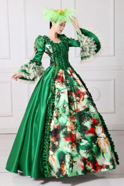 Half Sleeves Multi-Layer Trumpet Sleeves High Waisted Floral Print Victorian Lolita Prom Dress -LolitaInside 9bc567eed0e4f876098756c111045700